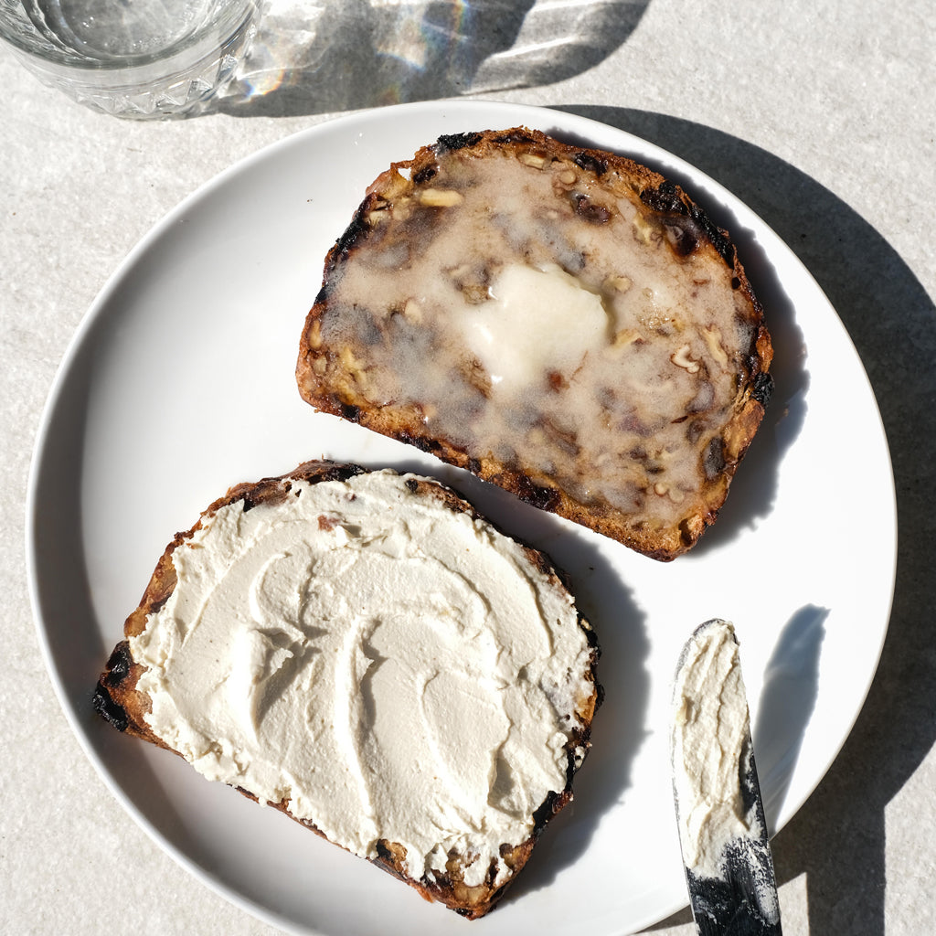 healthy gluten free bread with plant-based montys butter