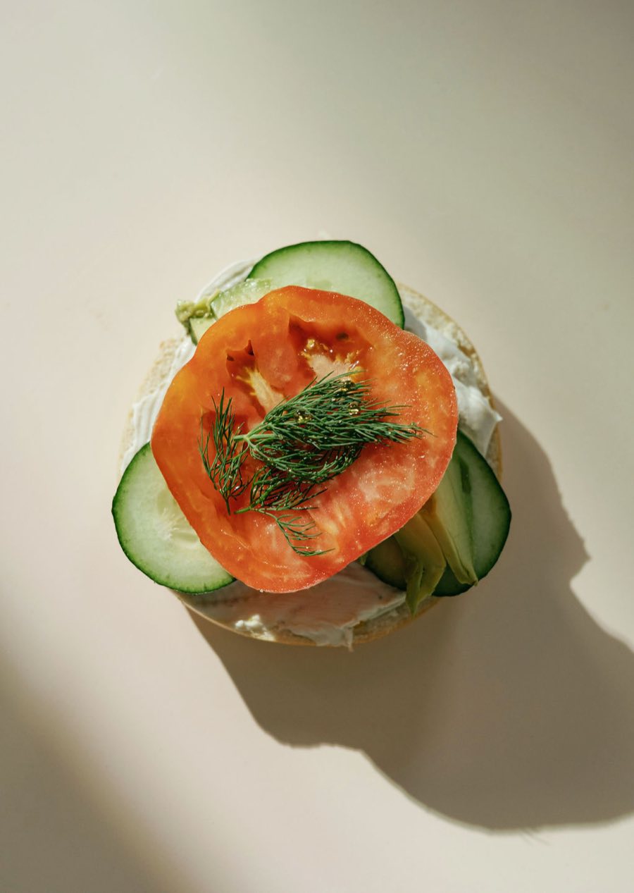 A loaded bagel with Monty's cream cheese